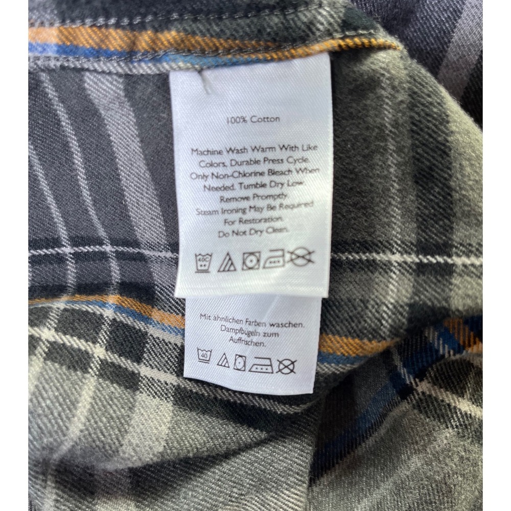 LL Bean, Eddie Bauer‎ Cotton Chamois Flannel L TALL Green Grey Cabincore Staple - Picture 13 of 14